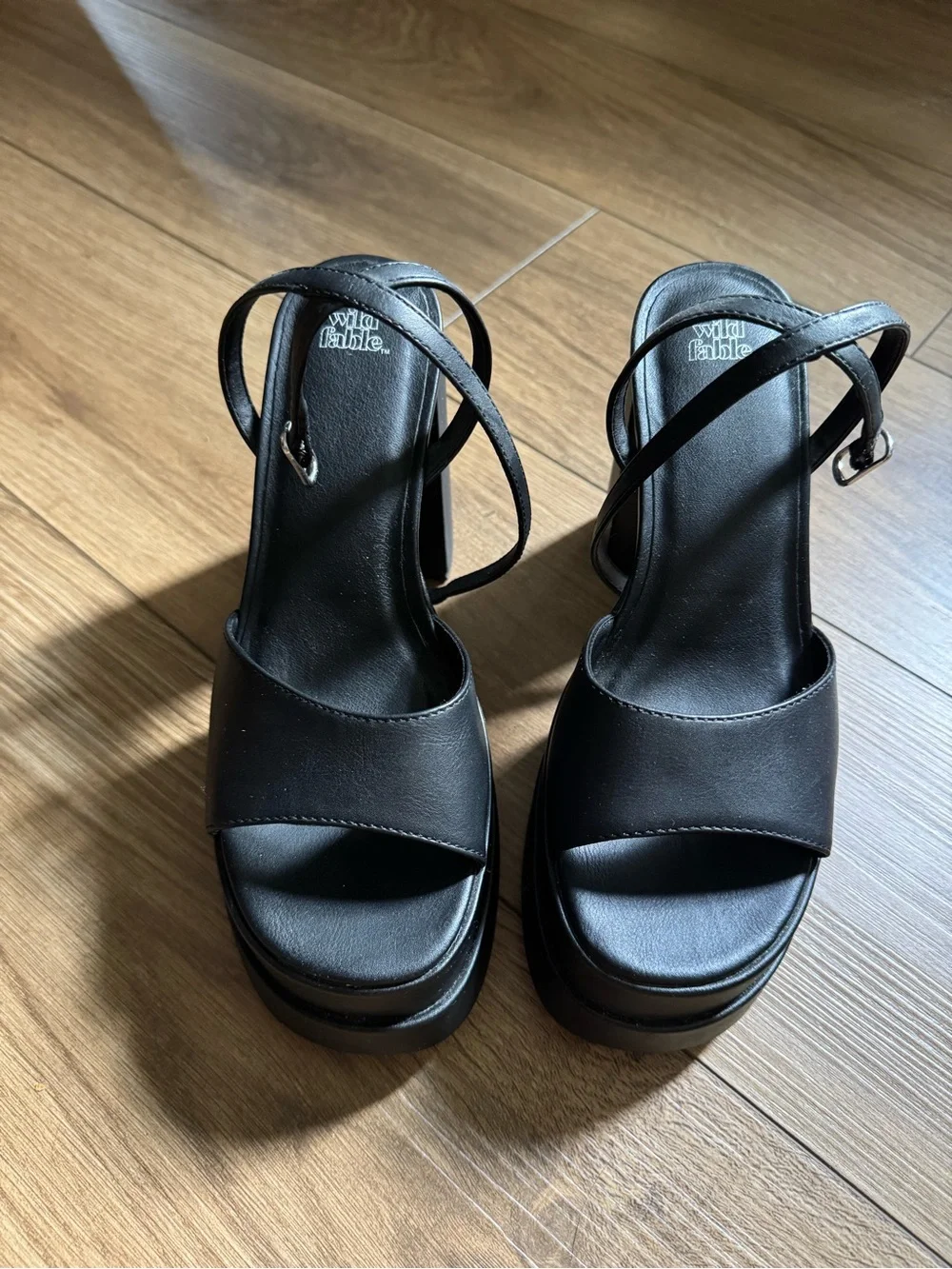 wild fable Black Platform Block Heel Sandals with Ankle Strap